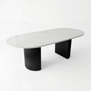 Valen 230cm Flute Dining Table Ceramic Stone Top Black