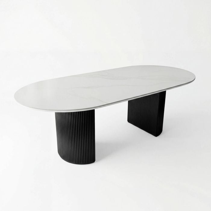 Valen 230cm Flute Dining Table Ceramic Stone Top Black