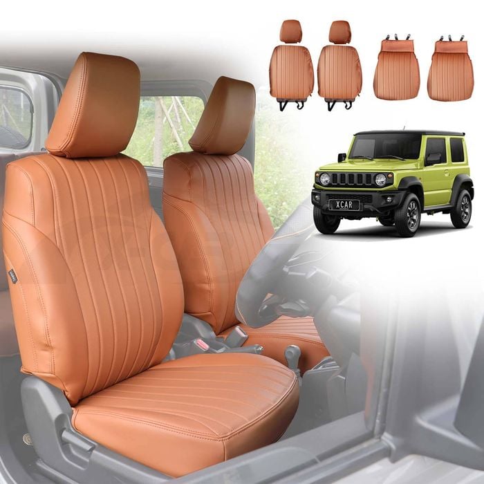 Front Seat Covers for Suzuki Jimny 3-Door 2018-Onwards Khaki Premium Vintage PU Leather Interior