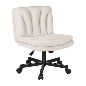 Alfordson Armless Office Desk Chair Mid Back Wide Seat W/ Wheels Fabric Beige