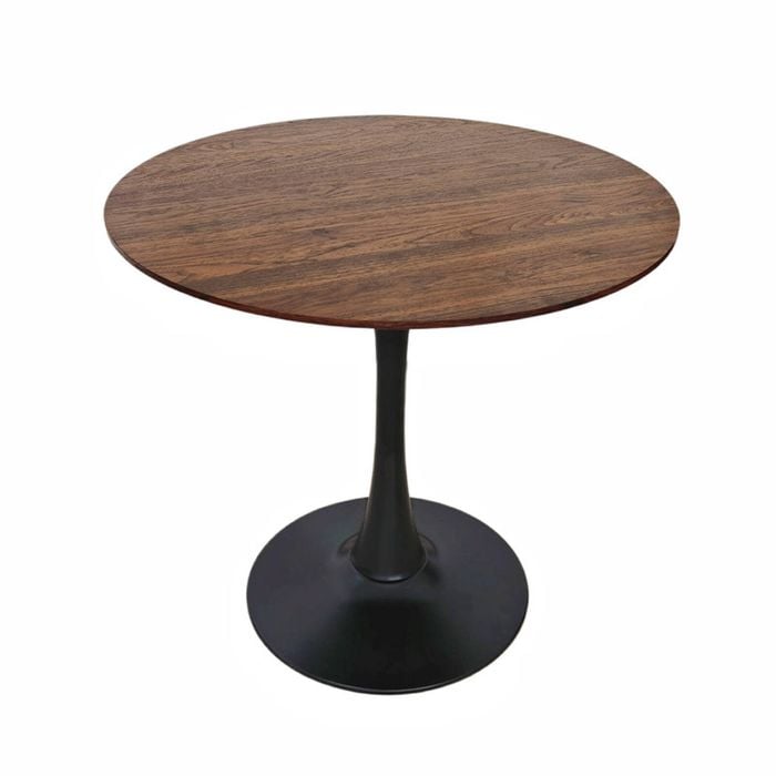 Bribrion 80cm Round Tulip Dining Table Pedestal Metal Base 2-4 Seater Walnut Brown Wooden