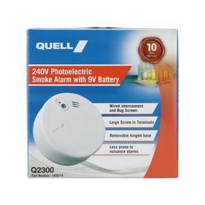 Quell 240V Photoelectric Wired Interconnect Smoke Alarm with 9V Battery