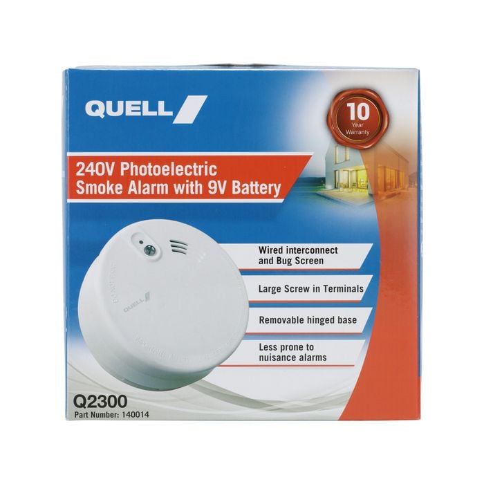 Quell 240V Photoelectric Smoke Alarm With 9V Battery