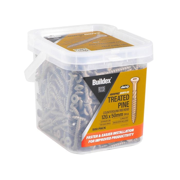 Buildex RapidDrive Treated Pine Screws 12G x 50mm Climacoat - 500 Pack