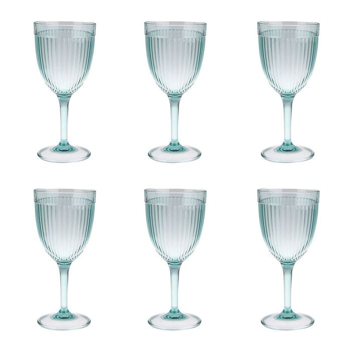 6PK Pizzazz Stylish Ripple Design Acrylic Wine Glass Drinking Cup 400ml Green