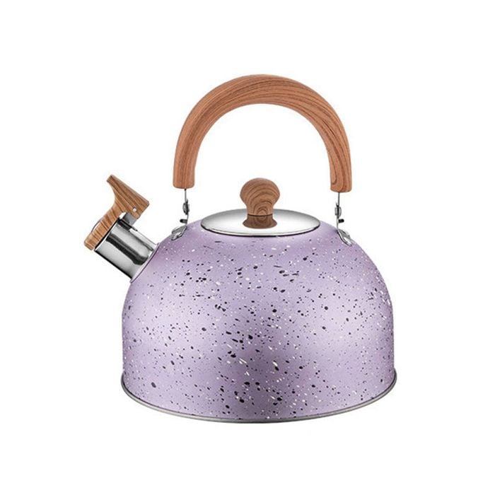 Catzon Whistling Tea Kettle 2L with Wood Pattern Cool Grip-Purple