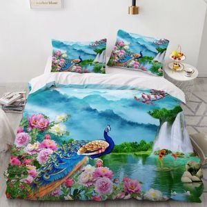 3D Waterfall Peacock 368 Bed Pillowcases Quilt King Single Size