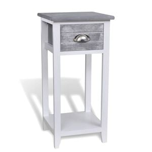vidaXL Nightstand with 1 Drawer Grey and White Storage Bedside Table Cabinet