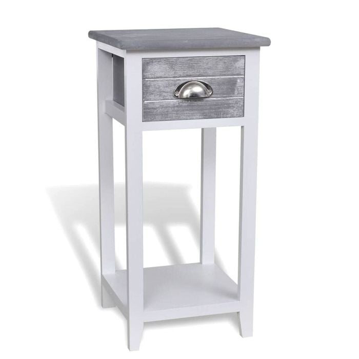 vidaXL Nightstand with 1 Drawer Grey and White Storage Bedside Table Cabinet
