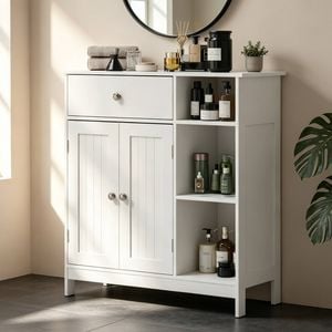 Ufurniture Bathroom Floor Cabinet with 2 Doors & Drawer Wooden Storage Organizer White