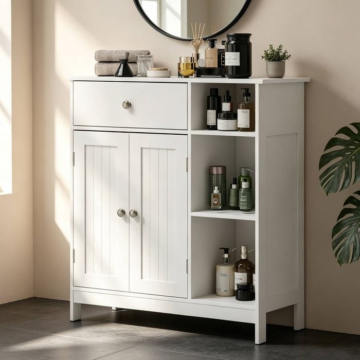 Ufurniture Bathroom Floor Cabinet with 2 Doors & Drawer Wooden Storage Organizer White