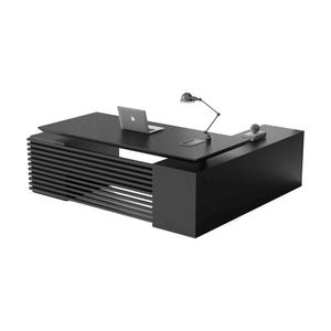 Modern Furniture PHOENIX Black Executive Desk with Left Return - Black Concrete