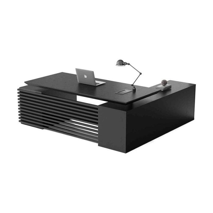 Modern Furniture PHOENIX Black Executive Desk with Left Return - Black Concrete