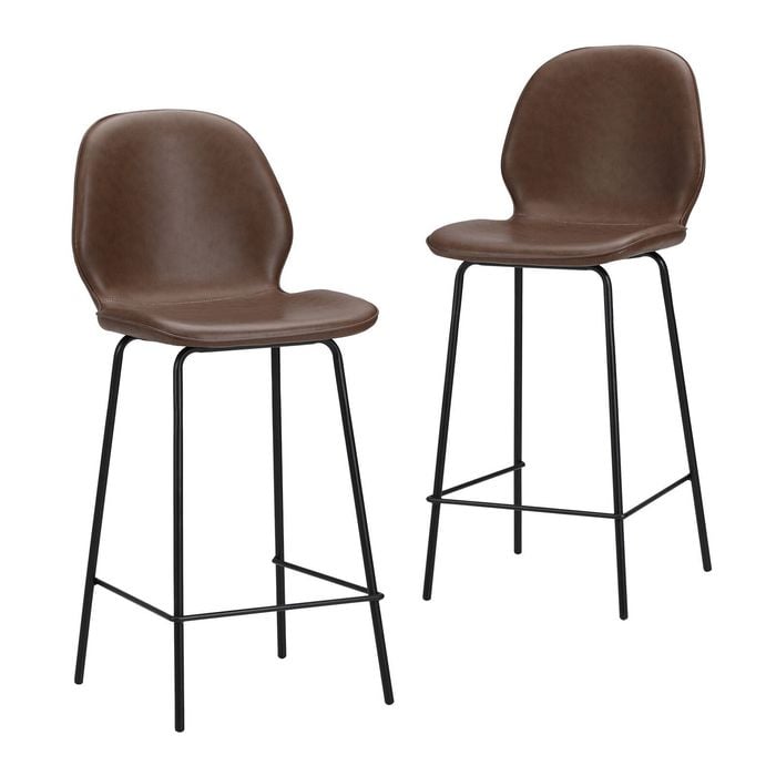 Oikiture 2PCS Bar Stools Kitchen Counter Chair Metal Brown