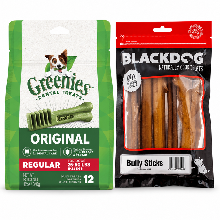 GREENIES Original Regular 340g + Blackdog Bully Sticks 5 Pack | Dog Treat Pack