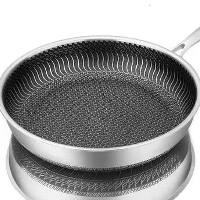 NNEOBA Tri-Ply 316 Frying Pan 32cm Double-Sided Honeycomb Skillet Silver