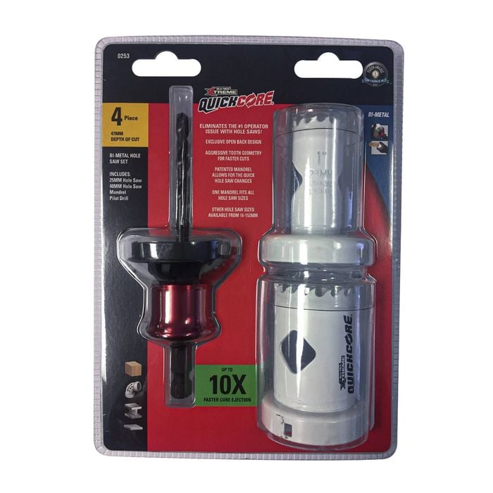 Blu-mol Xtreme Quickcore 25mm and 40mm White Bimetal Holesaw - Pack of 4