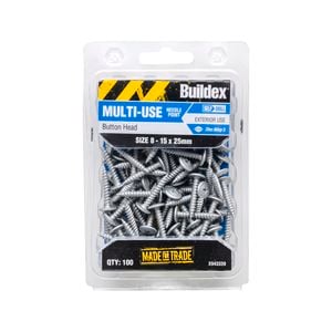 Buildex 8 - 15 x 25mm Button Head Needle Point Screw - 100 Pack