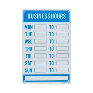 Sandleford 300 x 200mm Plastic Business Hours Sign