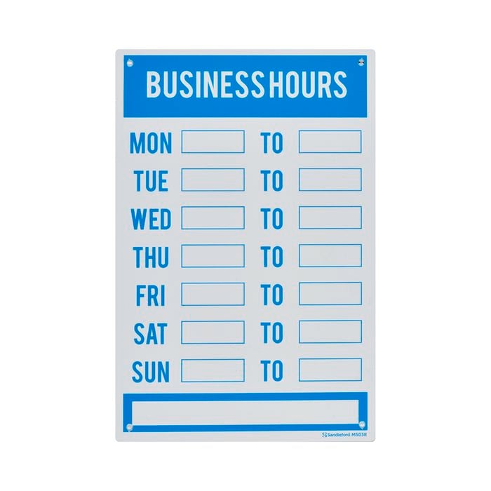 Sandleford 300 x 200mm Plastic Business Hours Sign