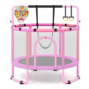 Costway 163-171cm Trampoline 6in1 Bar Ring Swing Basketball Hoop Purple