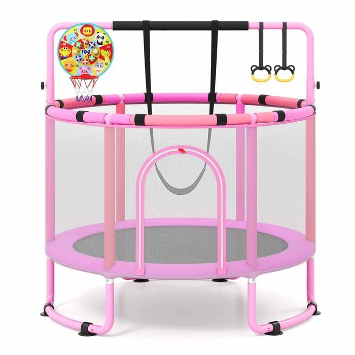 Costway 163-171cm Trampoline 6in1 Bar Ring Swing Basketball Hoop Purple