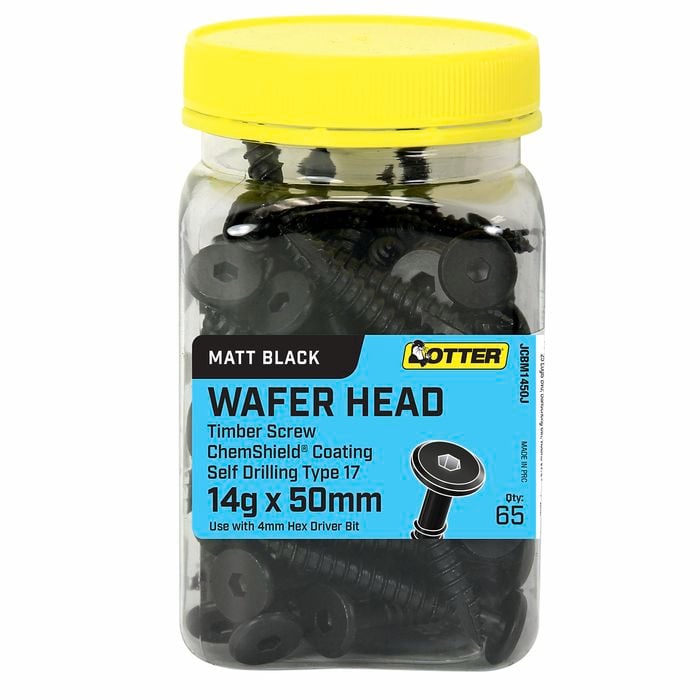 Otter 14g x 50mm Matt Black Wafer Head Screws - 65 Pack