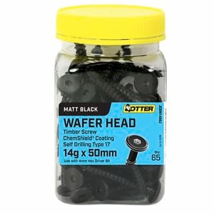 Otter 14g x 50mm Matt Black Wafer Head Screws - 65 Pack