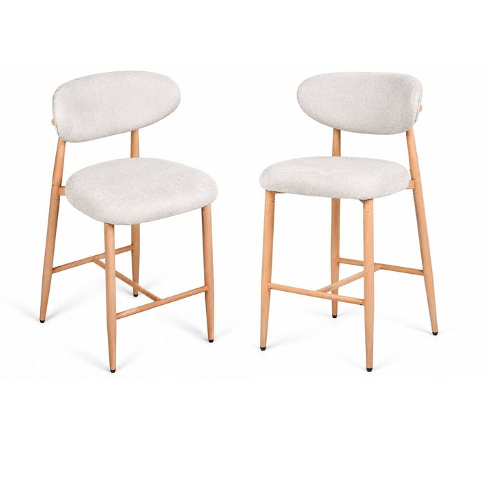 Ufurniture Set of 2 Bar Stools with Curved Backrest Linen Fabric Counter Stools Kitchen Island Stools, Beige