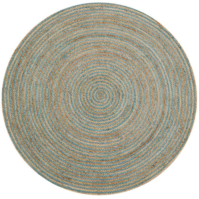 Handwoven Round Jute Rug-Spiral 6009-Natural/Teal Blue-120x120cm