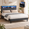 Oikiture Bed Frame Double Size With LED Storage Headboard