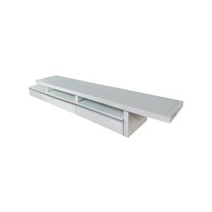 TV Cabinet with 3 Storage Drawers Extendable With Glossy MDF Entertainment Unit in White Color