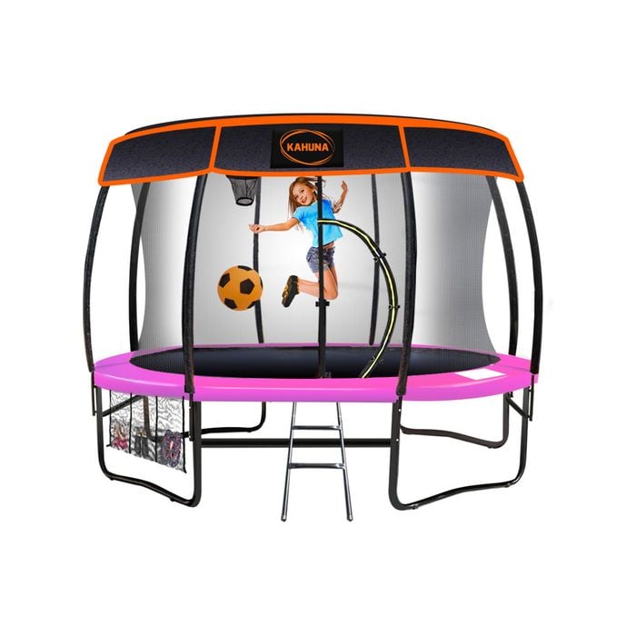 Kahuna Trampoline 8 Ft With Basketball Set And Roof Cover - Pink