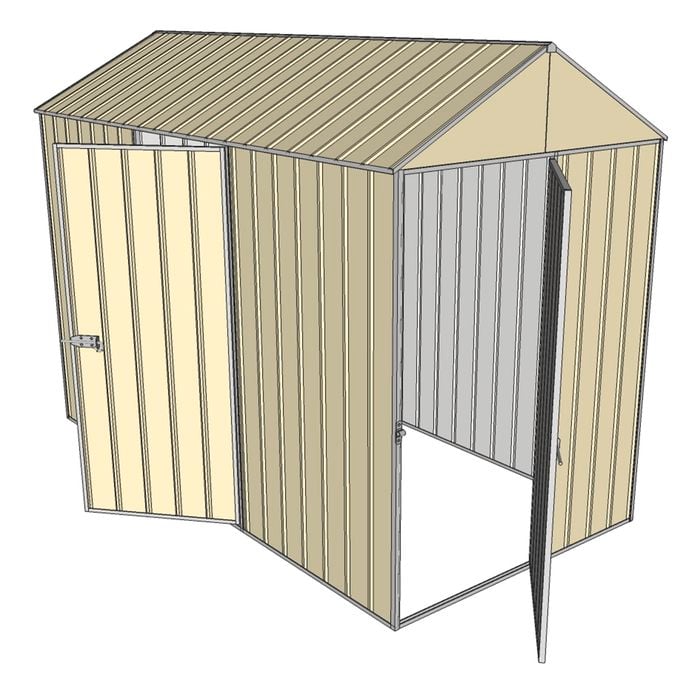 Build-a-Shed 1.5 x 3.0 x 2.3m Front Gable Dual Single Hinged Door Narrow Shed - Cream
