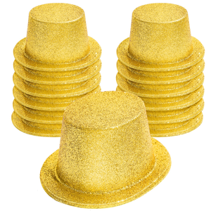 12x Glitter Top Hat Fancy Party Plastic Costume Tall Cap Fun Dress Up Bulk Yellow/gold