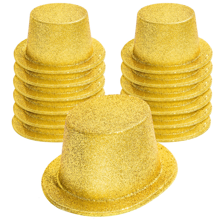 12x Glitter Top Hat Fancy Party Plastic Costume Tall Cap Fun Dress Up Bulk Yellow/gold