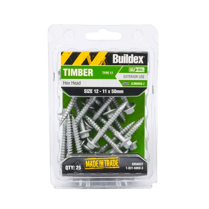 Buildex 12-11 x 50mm Climaseal Hex Head Timber Screws - 25 Pack