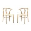 Oikiture 2x Metal Hans Wegner Chair Wishbone Cafe Lounge Seat Beige