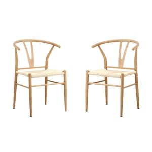 Oikiture 2x Metal Hans Wegner Chair Wishbone Cafe Lounge Seat Beige