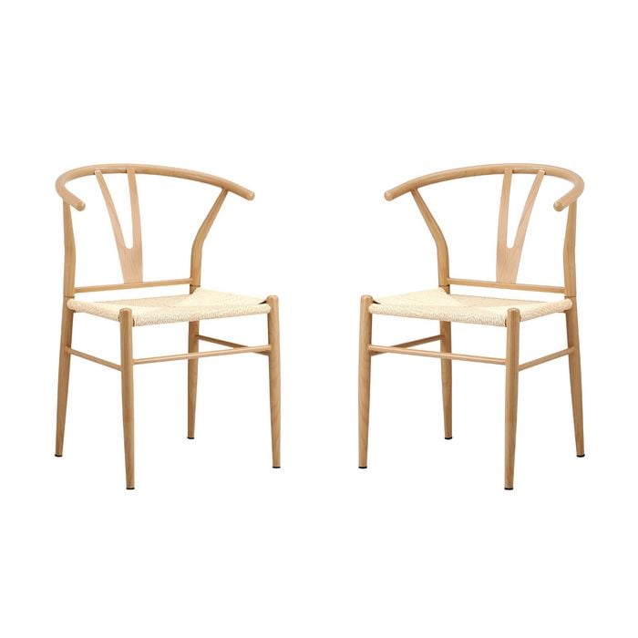 Oikiture 2x Metal Hans Wegner Chair Wishbone Cafe Lounge Seat Beige