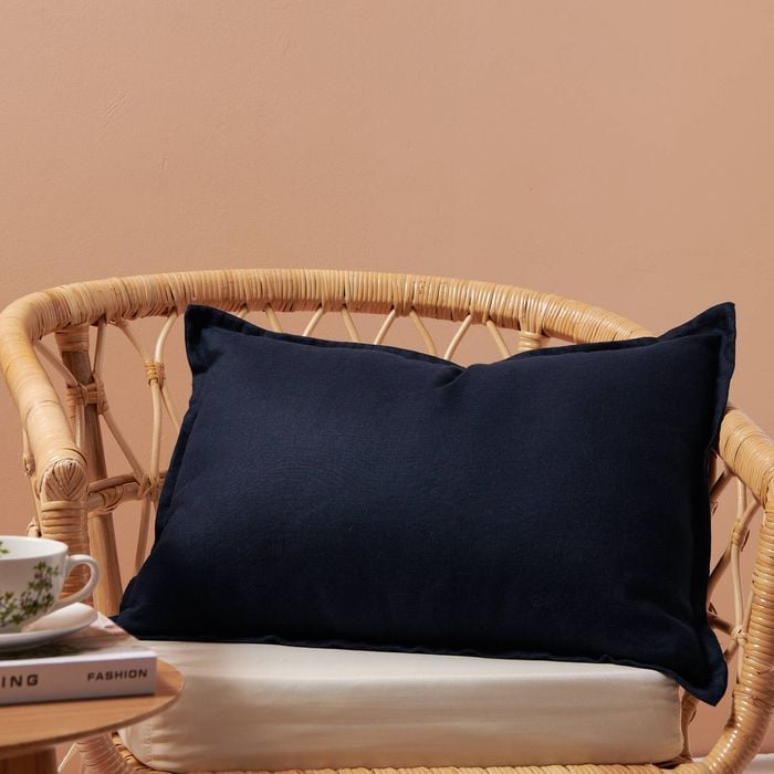 Natural Home Ardenne Washed French Linen Rectangular Cushion With Oxford Edge Indigo Blue 40x60cm