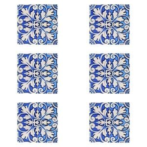 6PK LVD Ceramic/Cork Trivet Malaga Tile Home/Kitchen Decor 15cm Blue