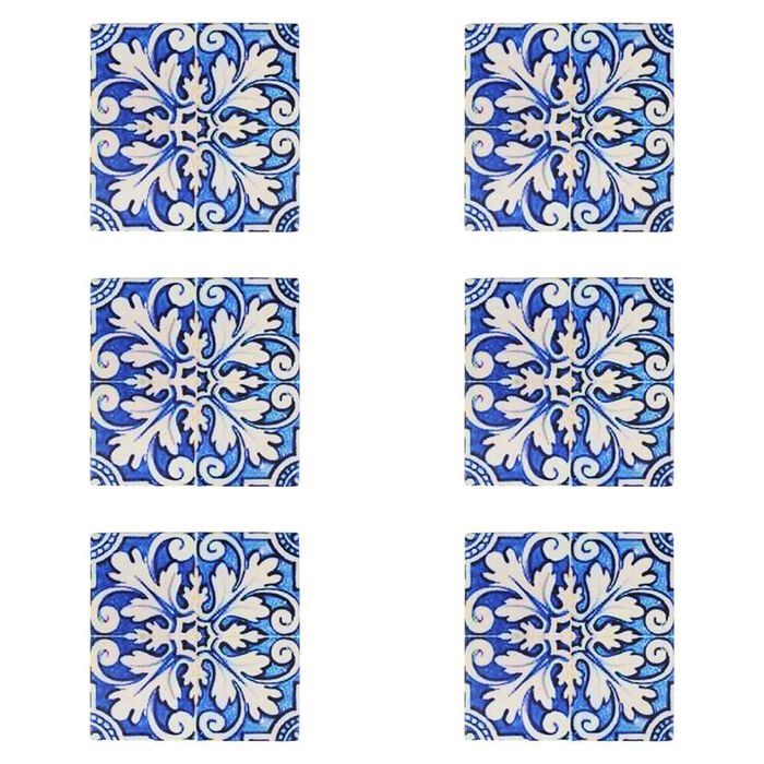6PK LVD Ceramic/Cork Trivet Malaga Tile Home/Kitchen Decor 15cm Blue