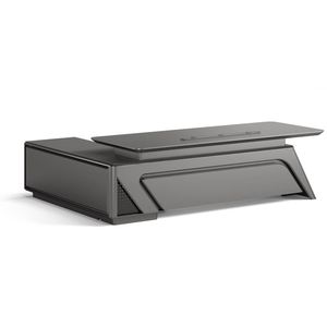 HELIOS 240cm Executive Office Desk  Right Return - Silver Grey + Brown