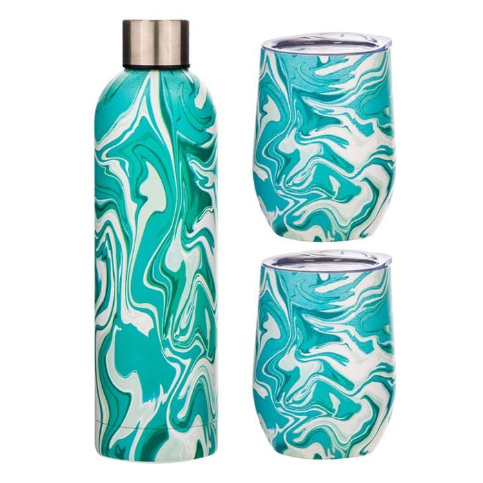 3pc Porta Summer Swirl Stainless Steel Double Wall Insulated Drinkware Set Aqua