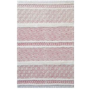 Designer Flatwoven Wool Rug-Aura 6239-Ivory/Red-80x150cm