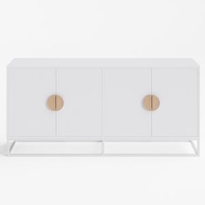 White Sideboard Buffet Unit with Wooden Semi-Circle Handles