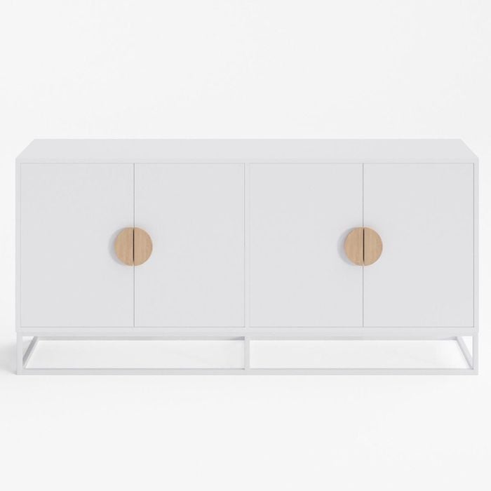 White Sideboard Buffet Unit with Wooden Semi-Circle Handles
