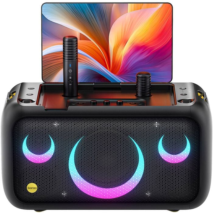 Ikarao Break X1 Portable 800W Karaoke Machine Speaker with 13.3” Lyrics Display Android Tablet,2 self charging Wireless Mics