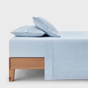 Dreamaker Bonnie Washed Cotton Sheet Set Sky Queen Bed